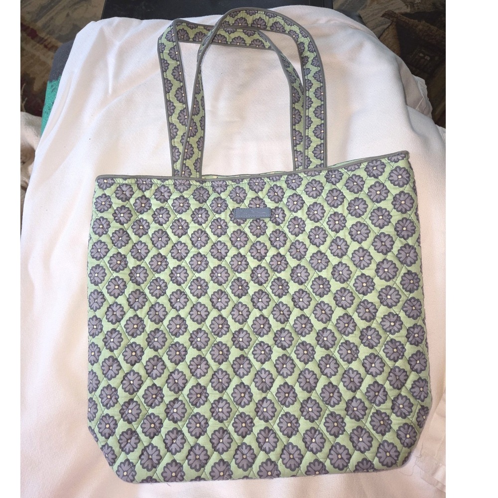 Vera Bradley Tote Bag Large‎ Mint Green Gray Floral Good Quilted Cotton